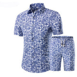 Summer Men 2 Piece Set Hawaiian Shirt Set Casual Male Beach Wear Floral Shirt and Shorts Man Print Shirt Suit  Plus Size 4XL 5XL