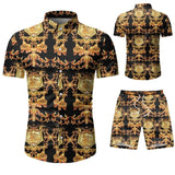 Summer Men 2 Piece Set Hawaiian Shirt Set Casual Male Beach Wear Floral Shirt and Shorts Man Print Shirt Suit  Plus Size 4XL 5XL